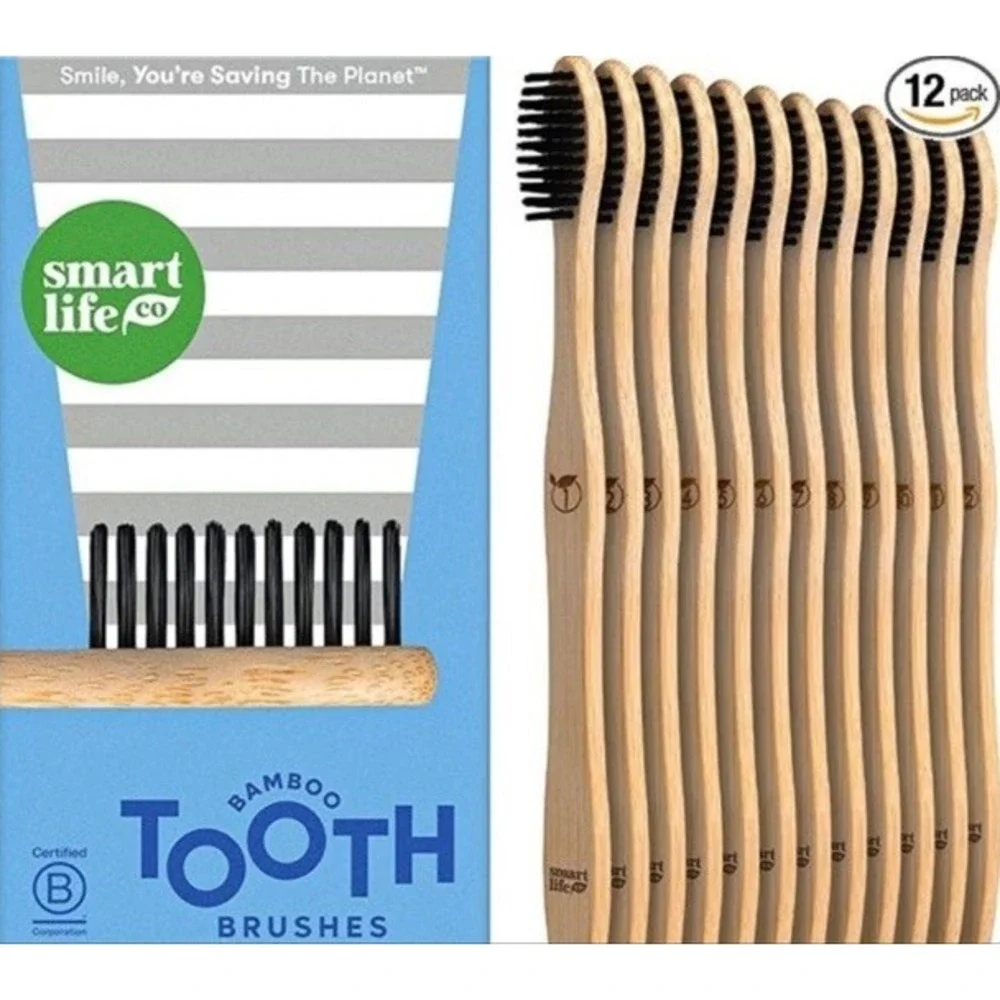 New SmartLifeCo Charcoal Bamboo Toothbrushes – 12 Pack Eco-Friendly Set
